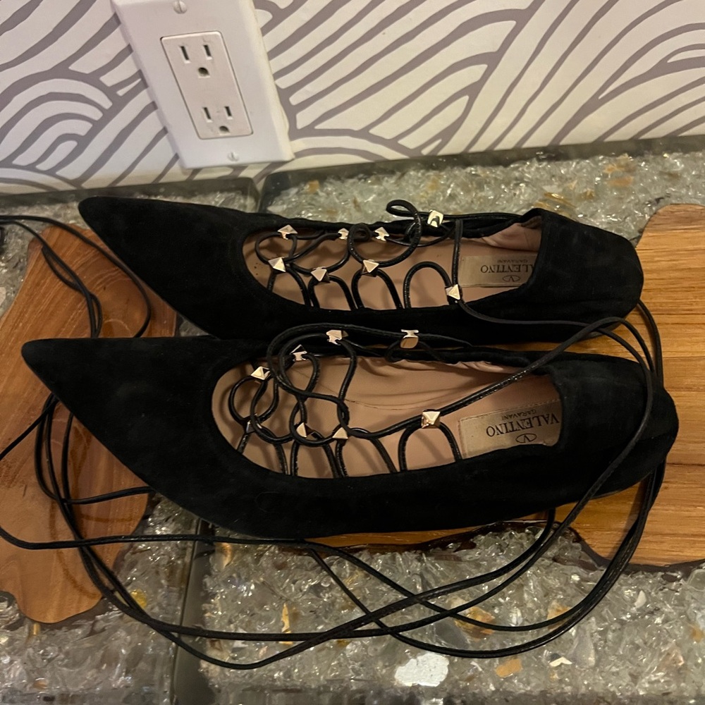 Valentino rockstud lace up flats